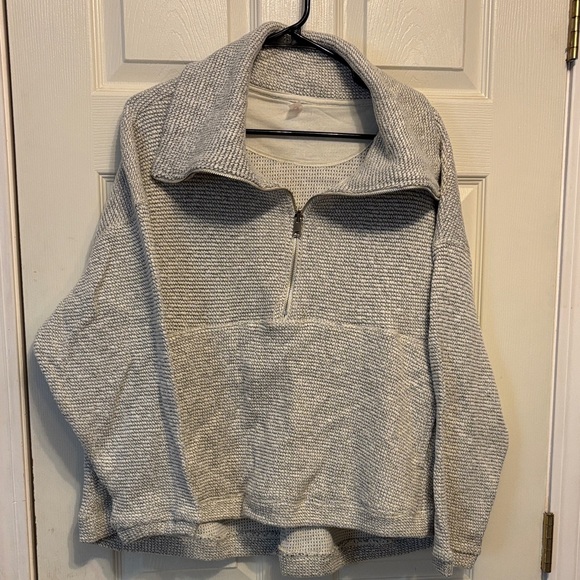 Mono B Sweaters - Cozy Light Gray Half-Zip Knit Pullover